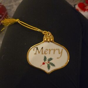 Lenox Gold and White Merry Ornament